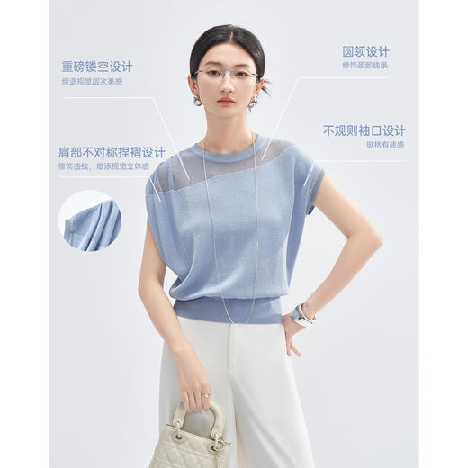 【预售7天】米思阳2026夏季新时髦高级感针织T恤冰丝不对称褶皱设计天丝小衫3597 商品图2