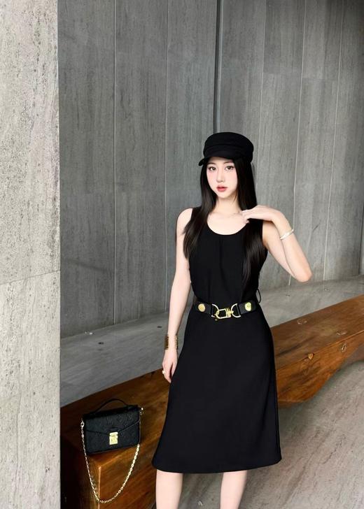 D070827后背拉链开衩设计腰带无袖连衣裙 商品图5