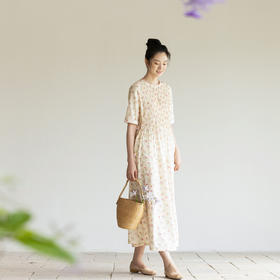 牧衣游原创 长绒棉印花连衣裙新款轻薄文艺复古气质长裙 今晚夏