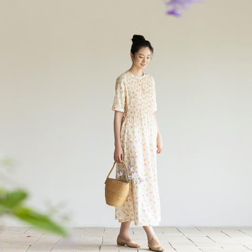 牧衣游原创 长绒棉印花连衣裙新款轻薄文艺复古气质长裙 今晚夏 商品图0