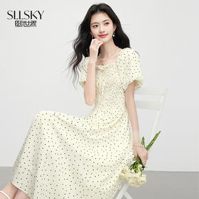 【07/09新品】熙世界法式浪漫度假风收腰花苞短袖方领波点连衣裙女2025夏季新款