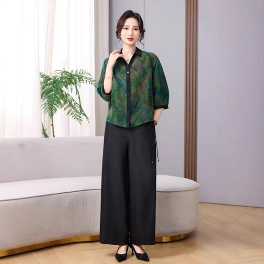丁摩真丝香云纱新中式夏季宽松7分袖100%桑蚕丝上衣AL56030 商品图3
