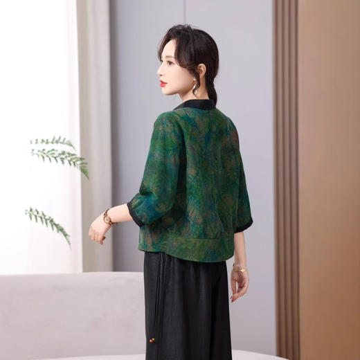 丁摩真丝香云纱新中式夏季宽松7分袖100%桑蚕丝上衣AL56030 商品图1