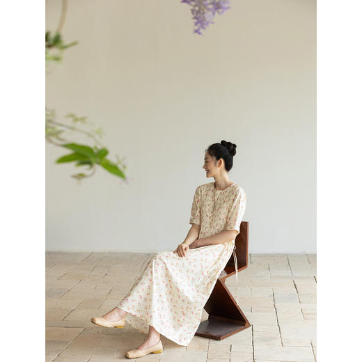 牧衣游原创 长绒棉印花连衣裙新款轻薄文艺复古气质长裙 今晚夏 商品图3