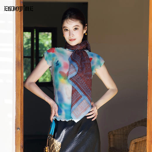 【门店同款】ENJOY夏季晕染花边玉米粒上衣 163845112 商品图0