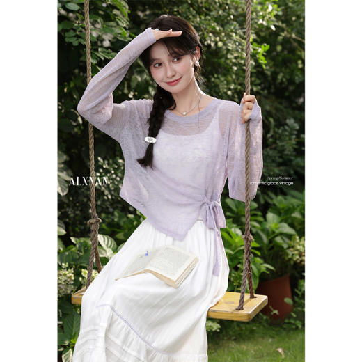 鹿向南「淡紫幻梦」气质浅紫轻薄防晒罩衫长袖T恤女夏巨好看上衣 商品图0