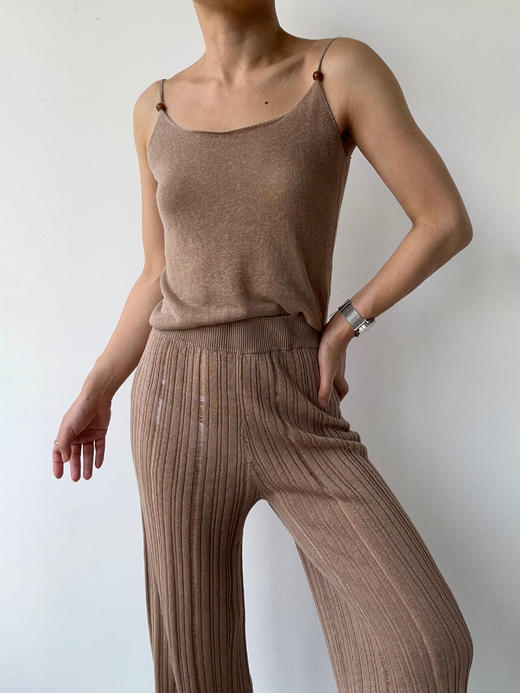 ZAANLI｜ZNSS25029 汉麻天丝肌理针织长裤 [ 棕 / 绿 ] 商品图0