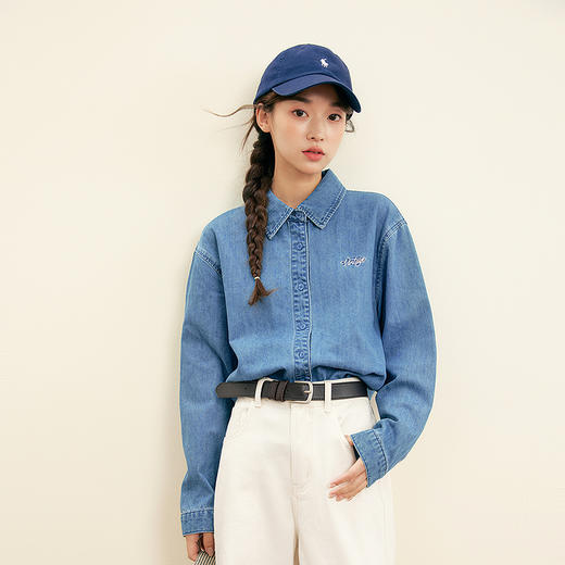 笛莎Deesha青少年女童衬衫2025秋季女童刺绣牛仔休闲衬衫 商品图0