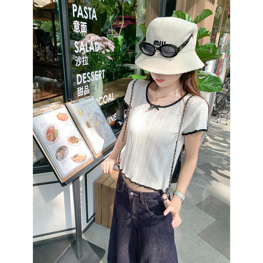 【110元任选2件】最后一波现货！2色撞色毛织短袖T 商品图2