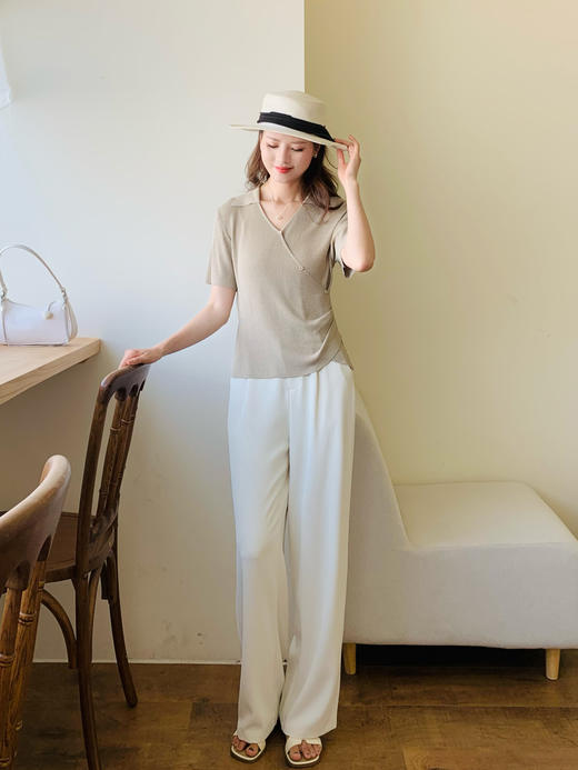 【百图lulu定制】【纤影POLO针织衫】冰丝 POLO V领斜裁 收腰 短袖针织衫 商品图14