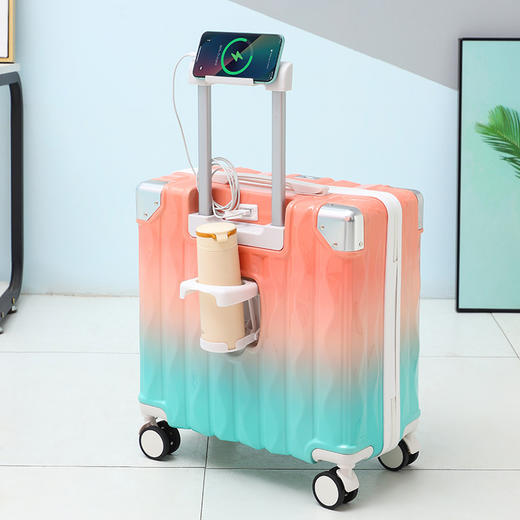 【隐藏式折叠杯架！出行更好的释放双手】18寸行李箱小型可登机新款铝框静音万向轮拉杆箱包多功能旅行箱子。ry 商品图6