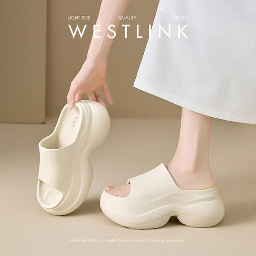 西遇增高厚底凉拖鞋女新款夏季沙滩凉鞋海边小个子外穿一字拖V1156818 商品图2