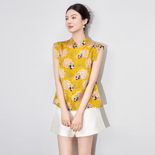 「高货wl」全新升级【铂金会员293/天猫389/差价96】(11612)洛诗琳设计感香云纱熊猫提花马甲2025夏季新中式国风上衣 商品图0