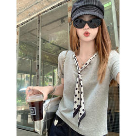 <曾小咸推荐>韩系波点领带设计两色短袖T恤