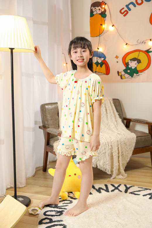 【单件6折/2件5折】【秀黛】女童可爱印花短袖套装儿童夏季睡衣家居服L2440005T【门店同款】 商品图1