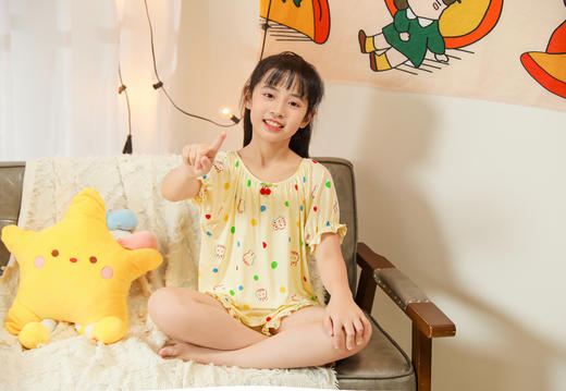 【单件6折/2件5折】【秀黛】女童可爱印花短袖套装儿童夏季睡衣家居服L2440005T【门店同款】 商品图5