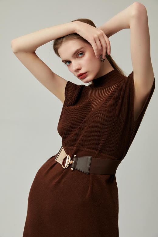 SAFICOO  优雅女人 高领+宽肩袖设计式连衣裙 商品图5