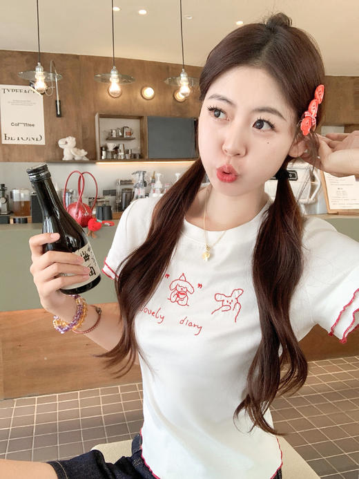 <曾小咸推荐>小狗刺绣短袖T恤 日常99.99/件 立减50 秒杀49.99/件！！ 商品图7