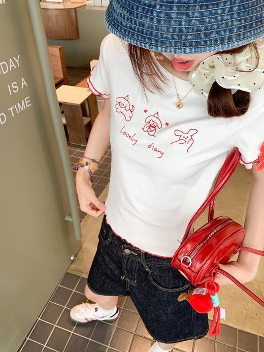 <曾小咸推荐>小狗刺绣短袖T恤 日常99.99/件 立减50 秒杀49.99/件！！ 商品图5