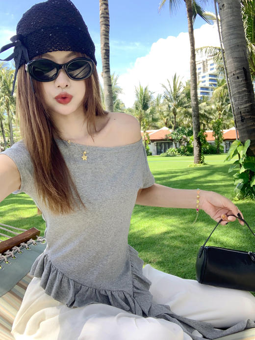 【99元任选2件】新品现货秒杀！卖完下架不再补 ！微信粉丝打折价！！两色不规则设计飘带短袖 商品图8