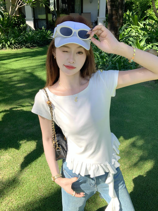 【99元任选2件】新品现货秒杀！卖完下架不再补 ！微信粉丝打折价！！两色不规则设计飘带短袖 商品图5