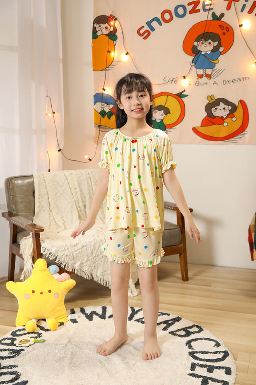 【单件6折/2件5折】【秀黛】女童可爱印花短袖套装儿童夏季睡衣家居服L2440005T【门店同款】 商品图0