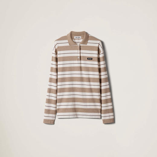 MIU-T 奶茶条纹长袖Polo 商品图0