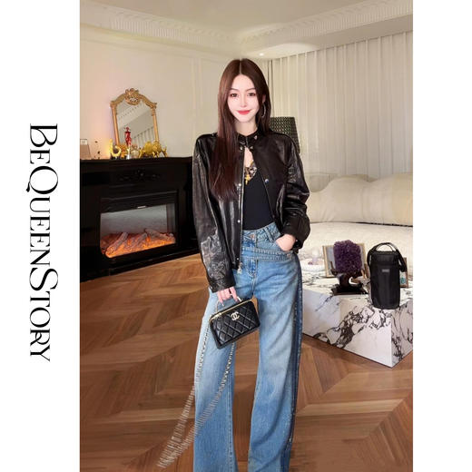 【孤品样衣，不退不换】【甜酷机车】天然山羊皮革复古时尚立领宽松皮衣2025早秋 商品图3