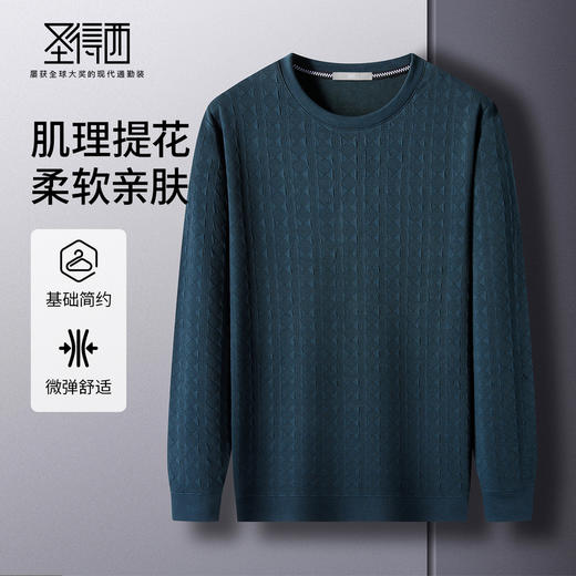 圣得西2025年秋季新款多色提花工艺休闲百搭男士圆领T恤长袖上衣 商品图2