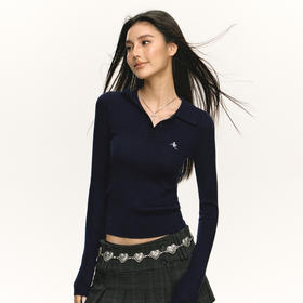 Ariseism 美式复古修身翻领针织衫女2025春季新款内搭打底上衣