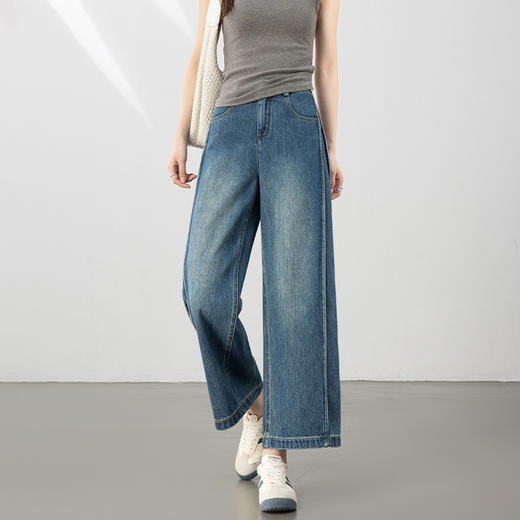 「自」全新升级【铂金会员220/天猫289/差价69】(13454)洛诗琳高级感阔腿牛仔裤2025新款天丝棉宽松复古高腰九分裤 商品图0