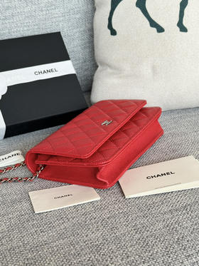 香奈儿woc链条包🉐️牛皮-红色银扣（粗球纹）