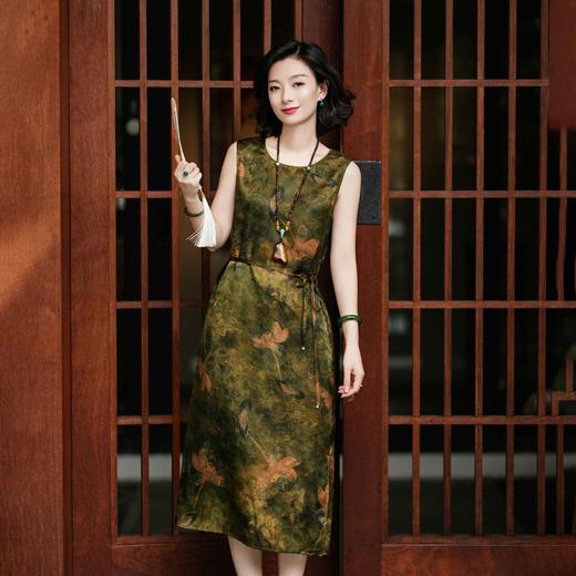 西子/【莲影】非遗红云纱22姆米正反两穿腰带墨绿色连衣裙/CQTJ304 商品图0