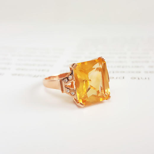 【天然正品】AU585玫瑰金镶天然全净体祖母绿型近5ct黄水晶（招财）戒指12.9*10.5MM（皆取最大值）16号（戒圈可改）女士现售价：2680！030425AH76 商品图2