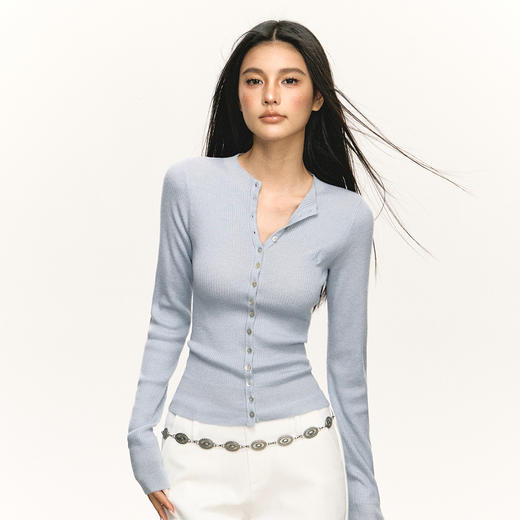Ariseism 美式复古纯色薄款针织开衫女2025春季新款百搭修身上衣 商品图3