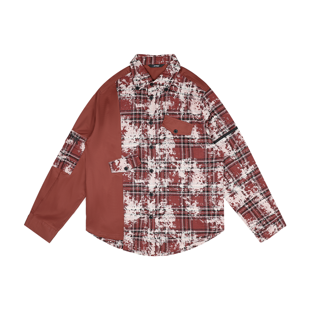 D.Desirable -不对称做旧格纹拼接衬衫