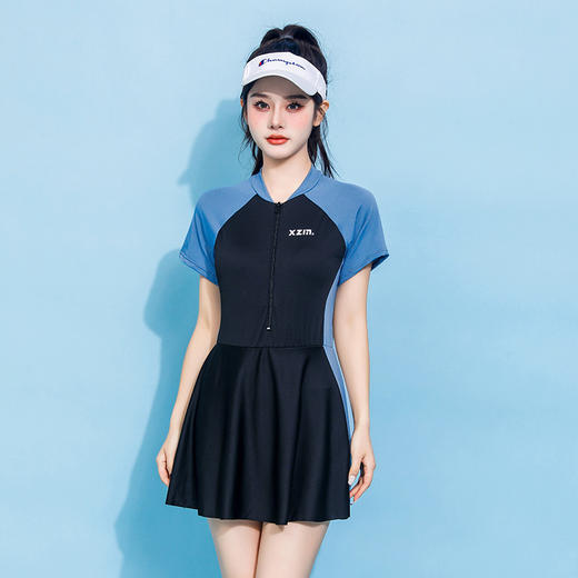 大码泳衣女160斤胖MM保守遮肚显瘦连体裙式泡温泉游泳衣厂家批发 商品图6