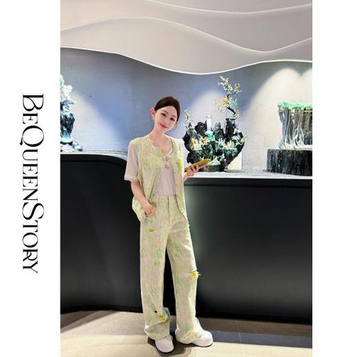 余潇潇【碧玉青簪】新中式东方菊花刺绣钉珠棉感马甲&休闲裤 商品图3