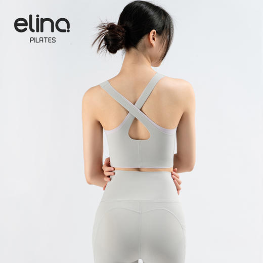 一恋普拉提 2025夏季新款时尚撞色交叉美背裸感弹力侧口袋五分裤瑜伽套装EMM017/EMM5201 商品图3