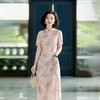西子/【倾城之恋】新中式金葱蕾丝印花立领盘扣斜襟收腰显瘦减龄粉色旗袍/QPTJ144 商品缩略图0