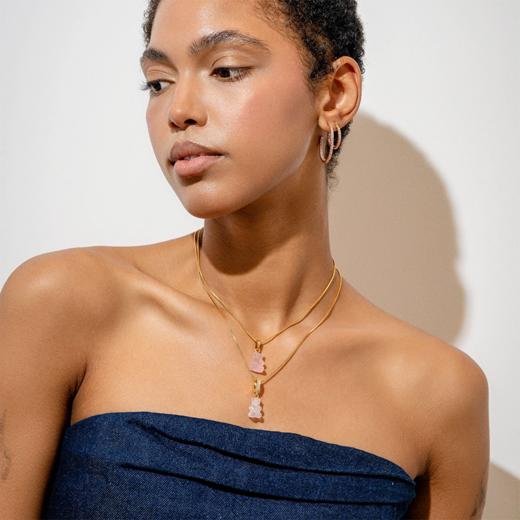 订购4周到｜CRYSTAL HAZE-Crystal Nostalgia Bear-pave-玫瑰石英小熊 吊坠（金色环扣）［挪威设计师］ 商品图3