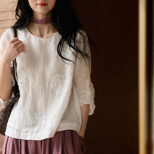 ORIGNAL&CO繁花亮片刺绣棉麻小白裙套装，奢牌同款刺绣工艺，棉麻混纺面料，轻盈有气质【3-5天发货，周末顺延】【G】 商品图8