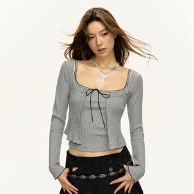 Ariseism 美式复古坑条吊带长袖针织开衫套装女春季新款两件套