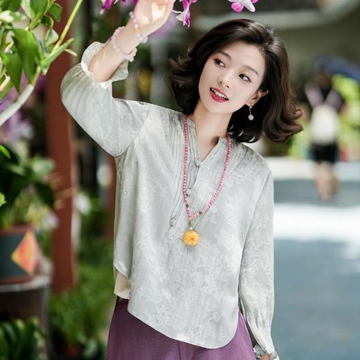 西子/【灰花令】亚麻天丝花萝炒色暗纹提花交领灰色上衣/SYBH1988 商品图1