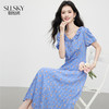 【07/09新品】熙世界法式度假碎花连衣裙女2025夏天新款泡泡袖花边V领雪纺裙子 商品缩略图0