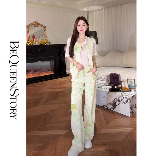 余潇潇【碧玉青簪】新中式东方菊花刺绣钉珠棉感马甲&休闲裤 商品图4