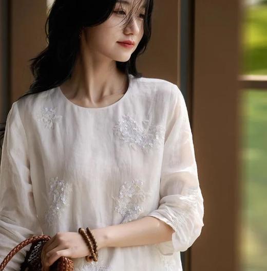 ORIGNAL&CO繁花亮片刺绣棉麻小白裙套装，奢牌同款刺绣工艺，棉麻混纺面料，轻盈有气质【3-5天发货，周末顺延】【G】 商品图9