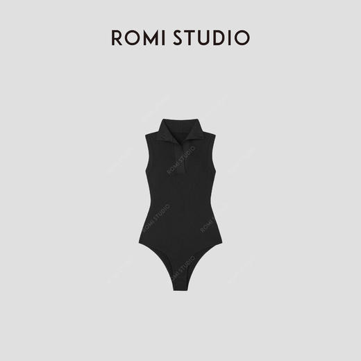 ROMI STUDIO 简约高级感黑色翻领无袖弹力修身连体衣 RW24ASG0878（现货） 商品图0
