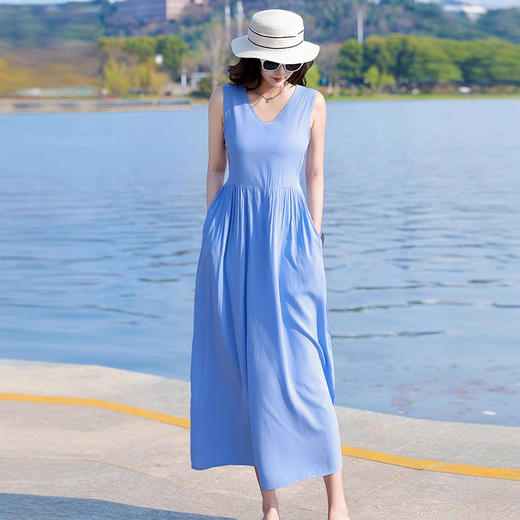 2025新款夏装收腰显瘦高支棉绸连衣裙气质妈妈度假风海边沙滩裙 商品图2