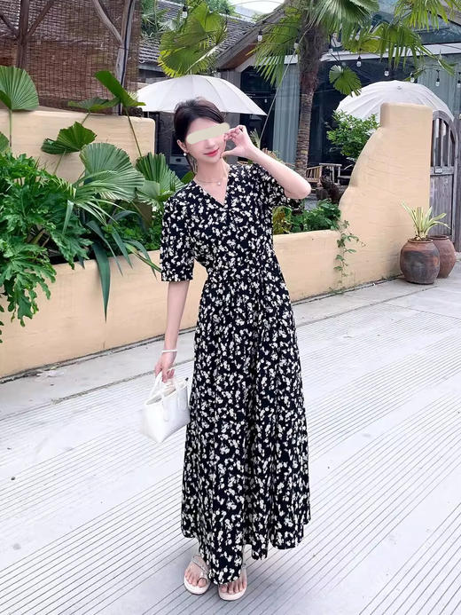 裁缝学苑AS533法式碎花短袖V领连衣裙纸样女装长款收腰裙子样板 商品图2